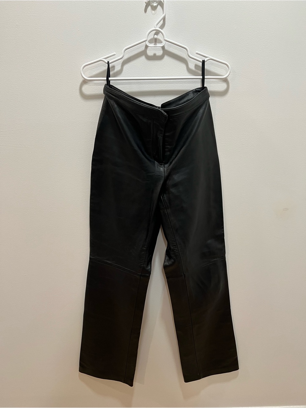 Black Lambskin Leather Straight-Leg Pants